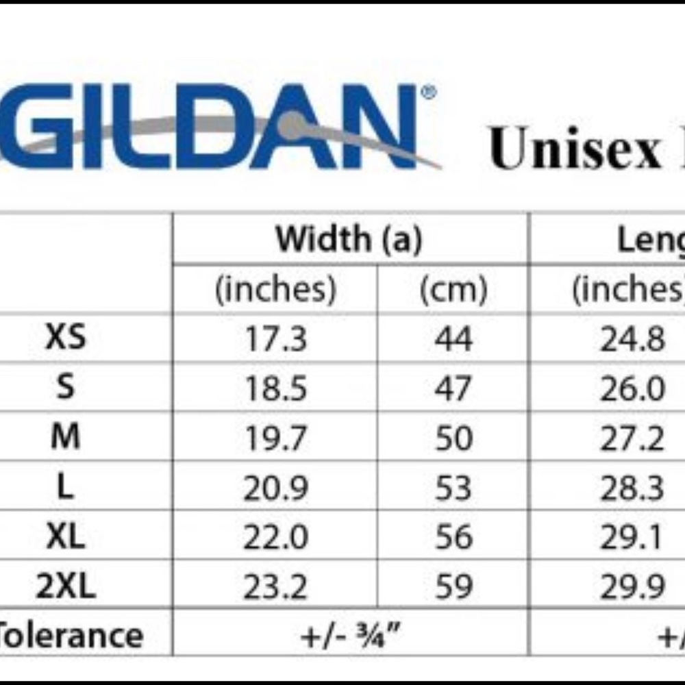 Adult gildan unisex size chart